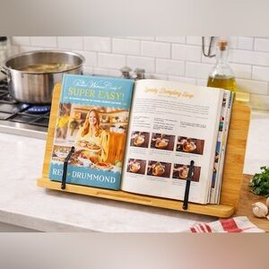 Gold Armour Bamboo Cookbook Stand + Ree Drummond “Super Easy!” Cookbook Set